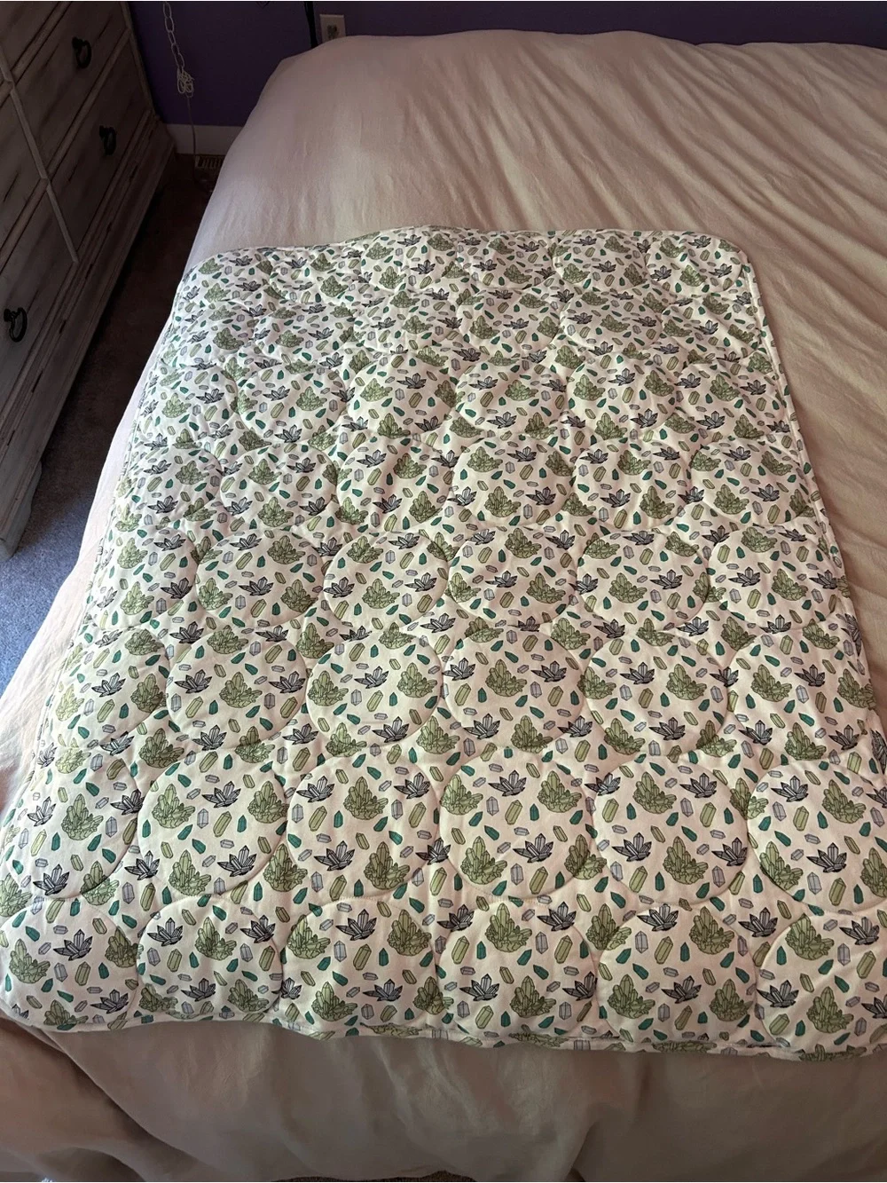 kate quinn White Throw Blanket with Green and Teal Crystal Print